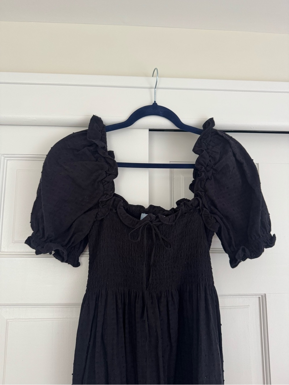 Hill House Scarlett Midi Nap Dress Black Textured Clip Dot - Picture 3 of 4